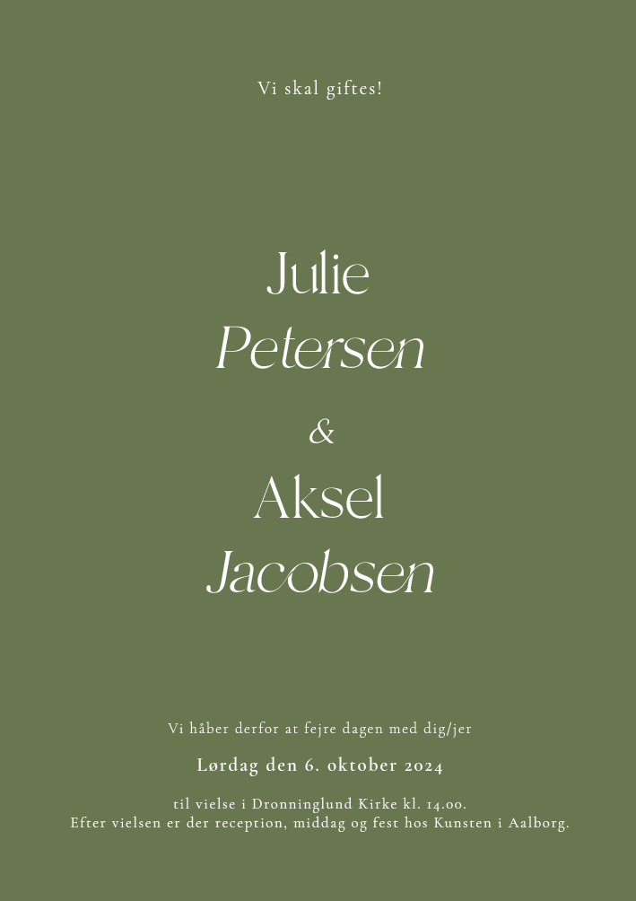 Bryllup - Julie og Aksel Grøn Bryllupsinvitation